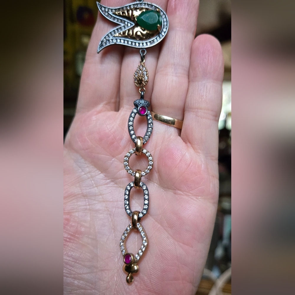 Emerald Ruby & Topaz sterling rhodium & gold Turkish style bracelet NEW - Picture 9 of 13